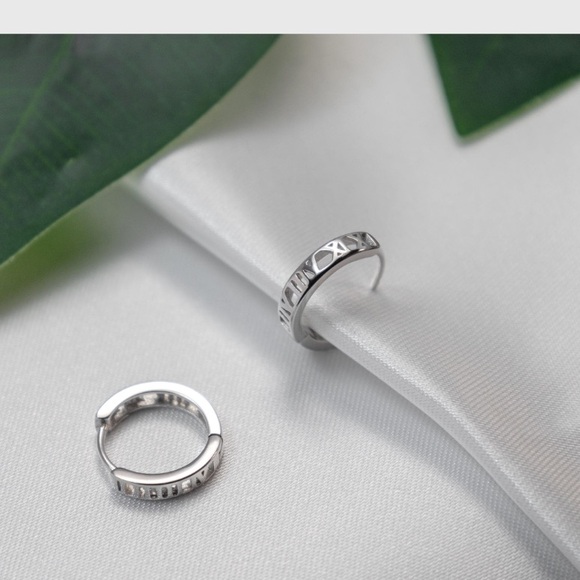 Jewelry - 925 sterling  Silver Roman Numeral Hoop Earrings